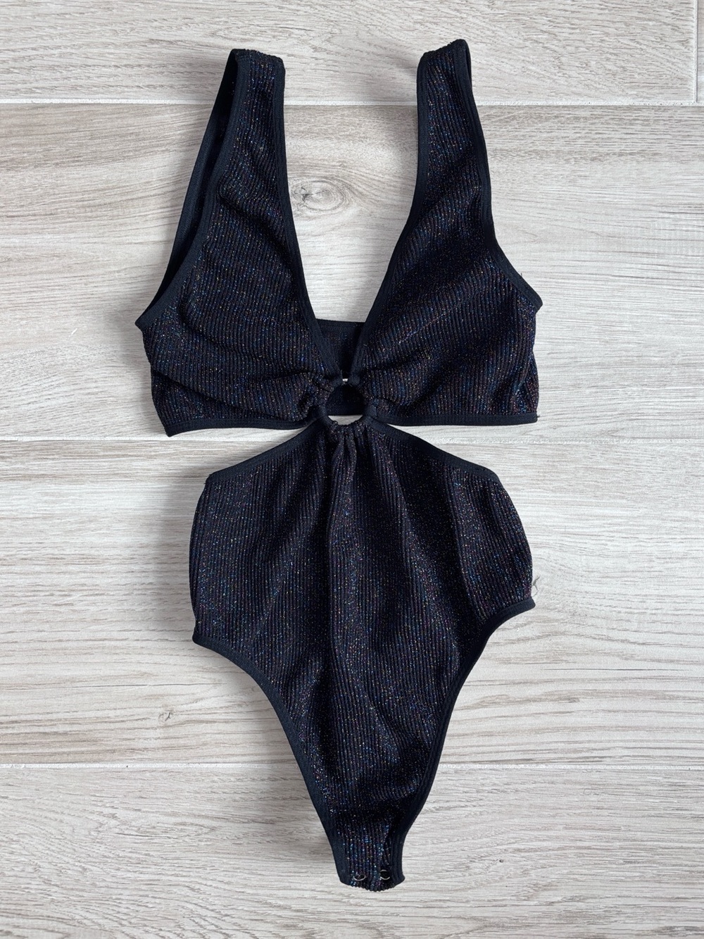 ANWND Metallic Cut Out Bodysuit Black Shimmer Women’s Size Medium Large